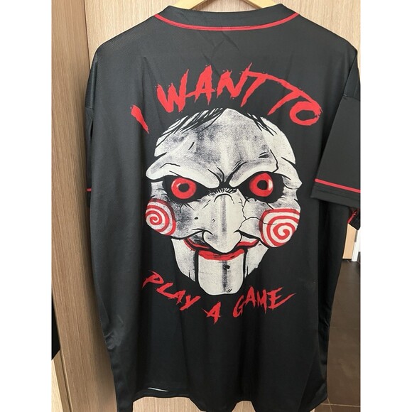 IT Billy The Puppet Halloween Shirt Mens 2X Baseball Jersey Want To Play A Game - Picture 1 of 4